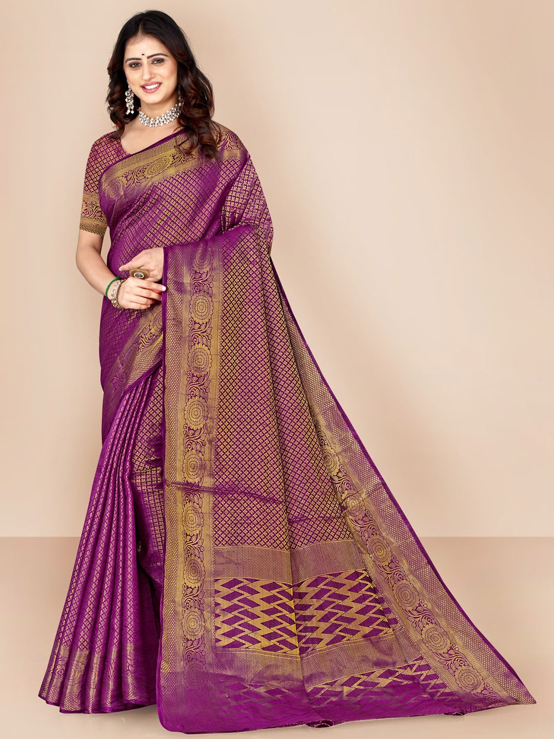 

VAIRAGEE Purple Woven Design Pure Silk Kanjeevaram Saree