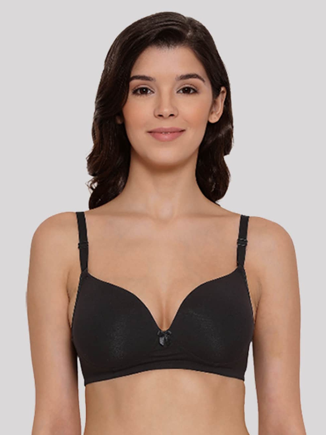 

LYRA Combed Cotton Seamless Wrinkle free cups Bra with Detachable Strap, Black