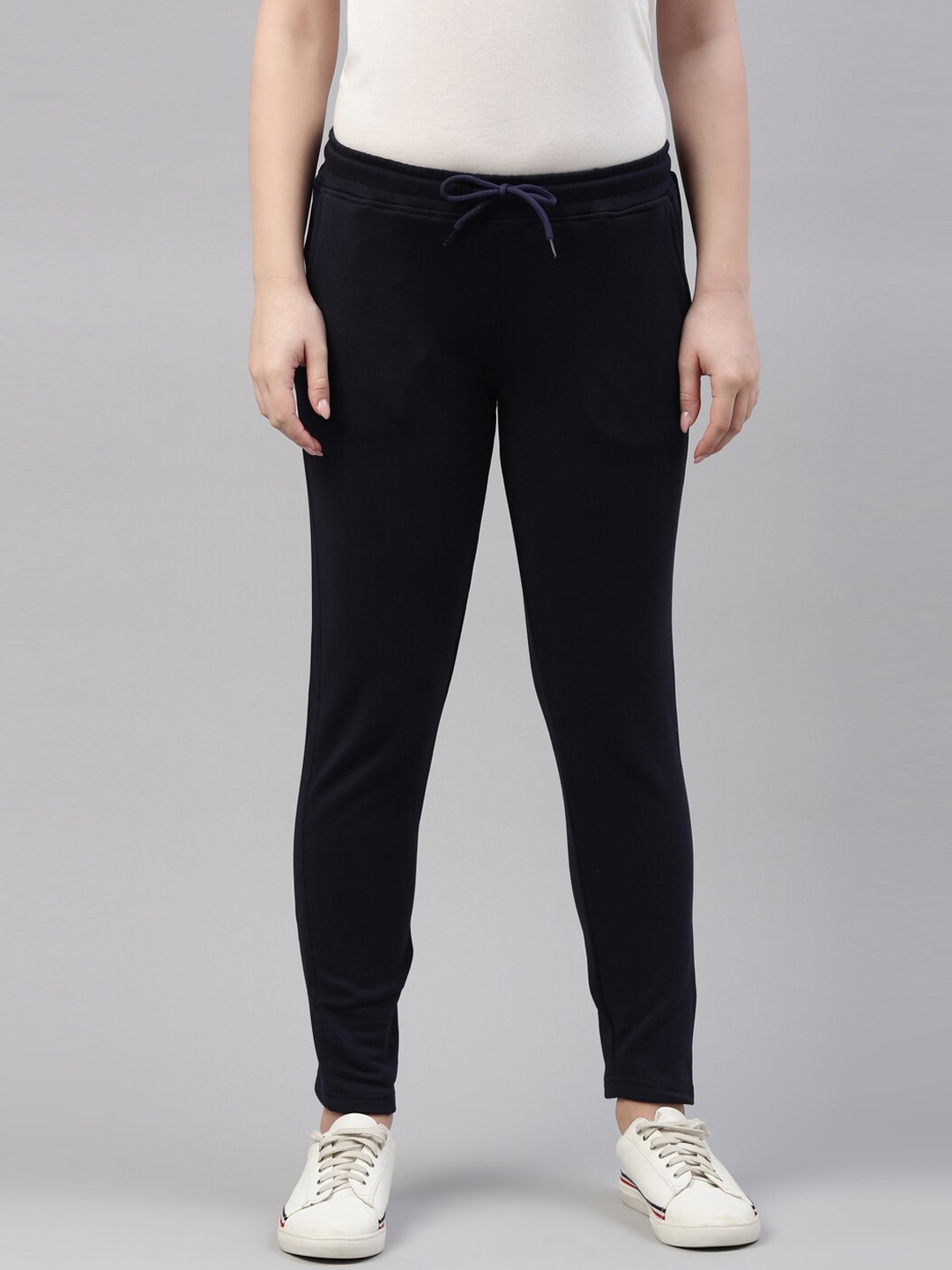 

Kryptic Women Navy Blue Solid Pure Cotton Slim-Fit Track Pants