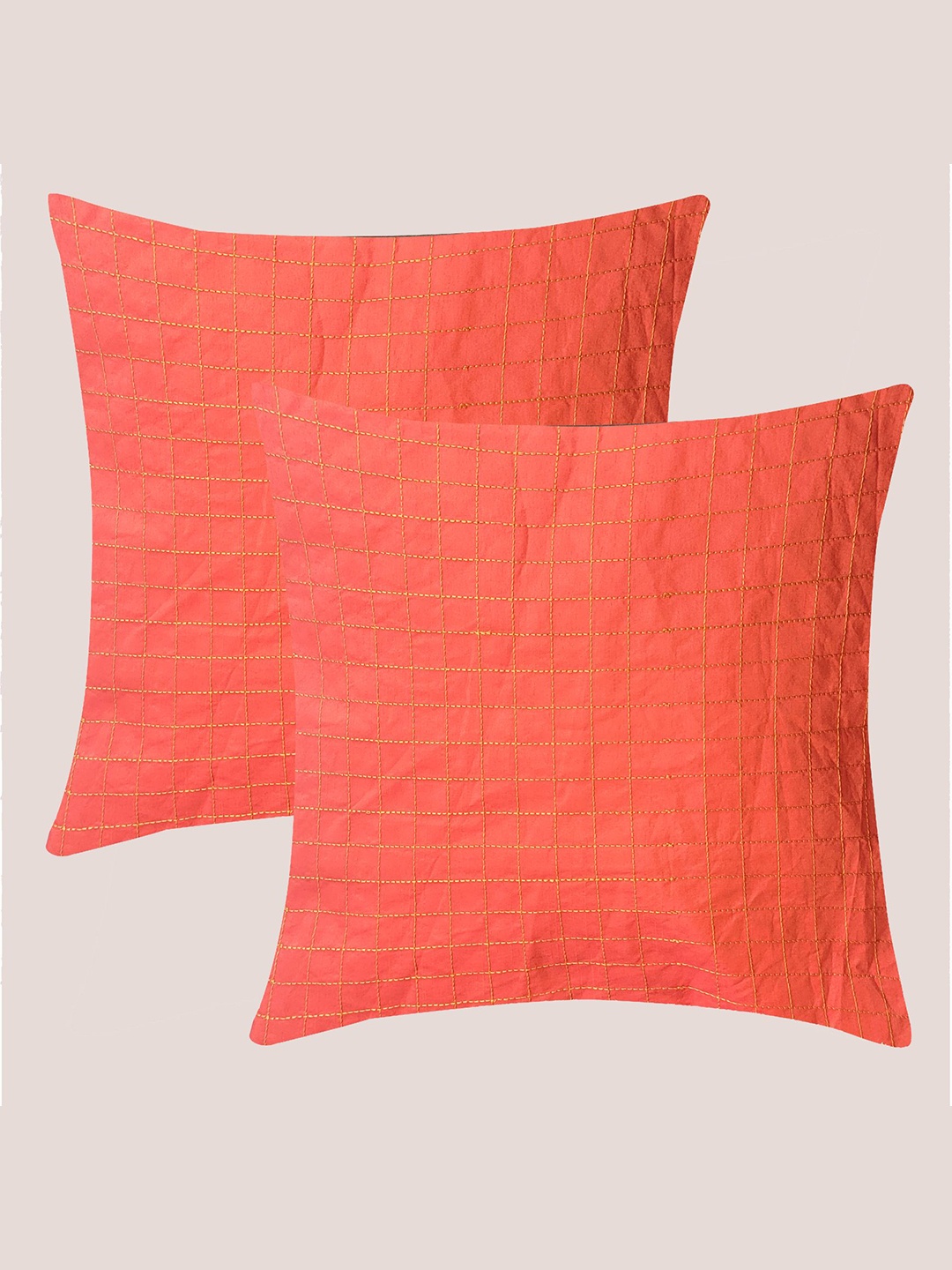 

Molcha Orange Set of 2 Checked Square Cushion Covers