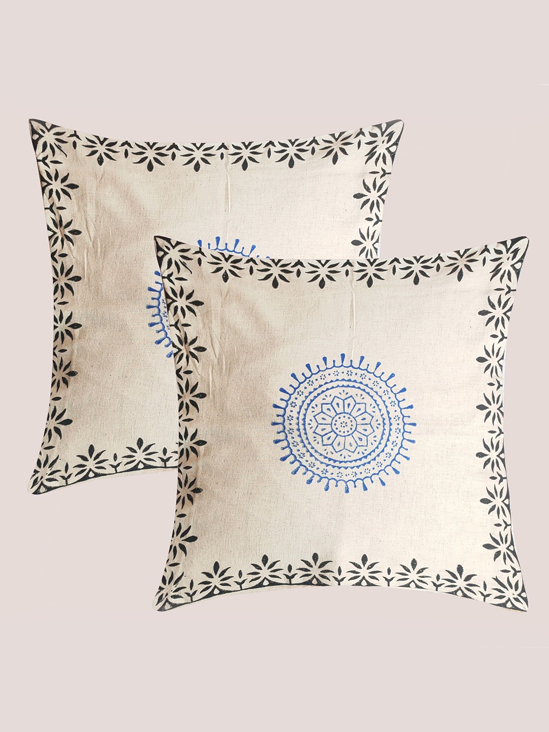 

Molcha Off White & Blue Set of 2 Ethnic Motifs Square Cushion Covers