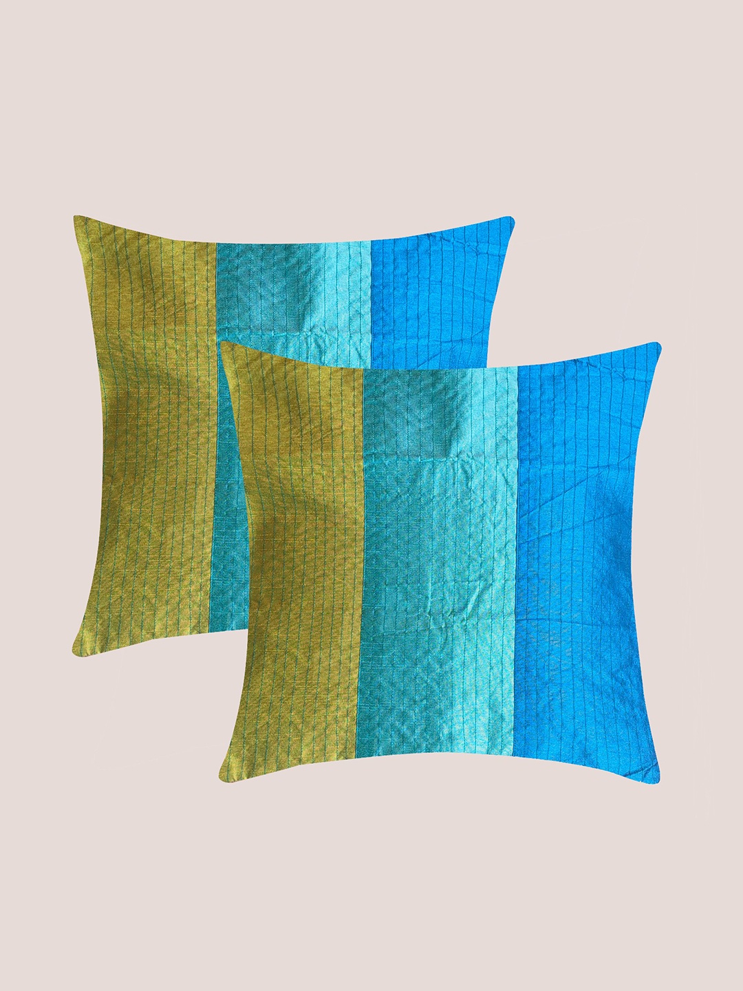 

Molcha Blue & Olive Green Set of 2 Striped Square Cushion Covers