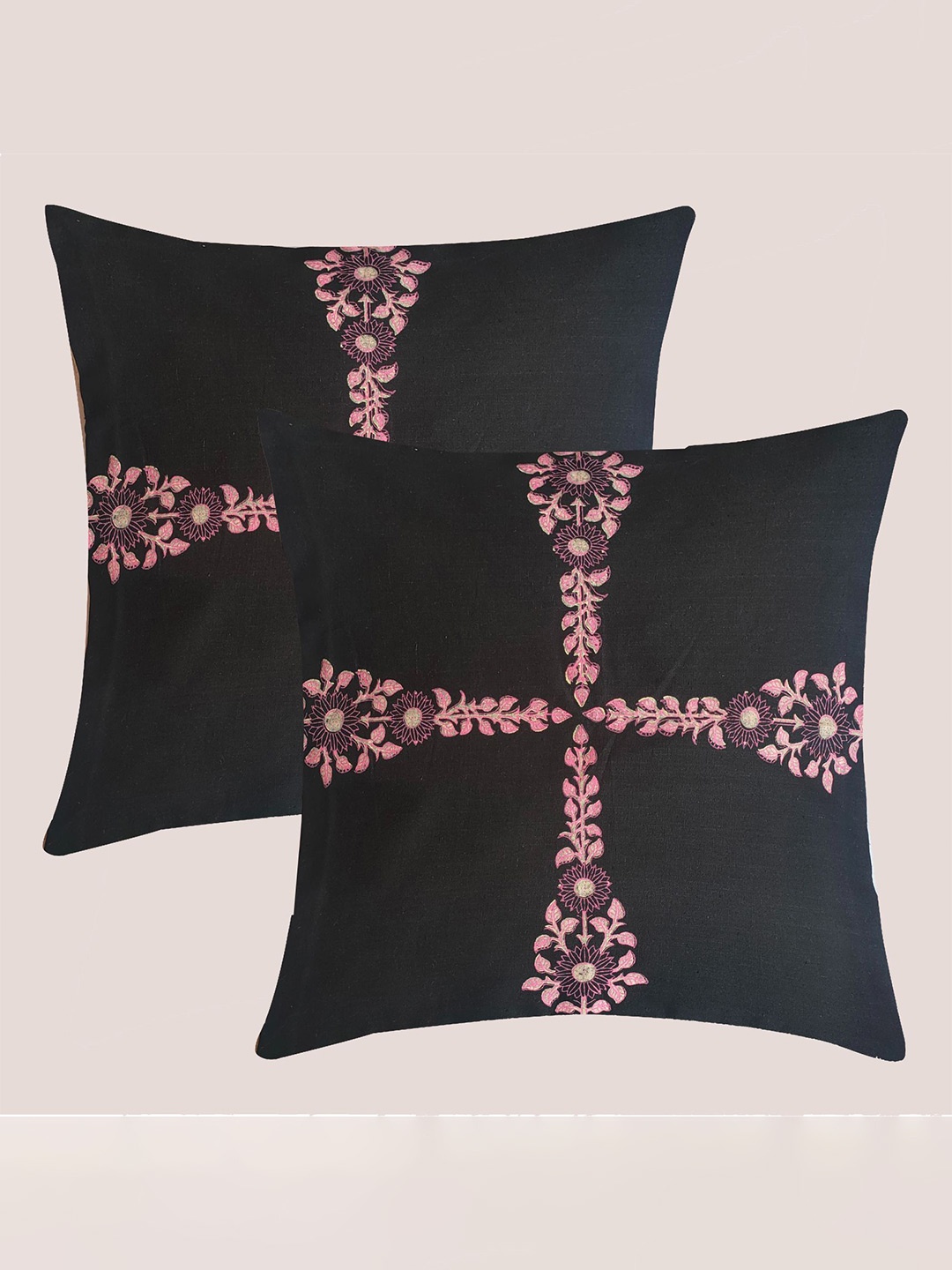 

Molcha Black & Pink Set of 2 Ethnic Motifs Square Cushion Covers