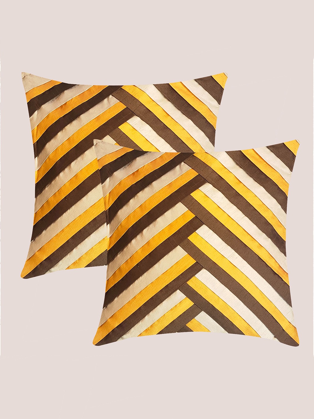 

Molcha Yellow & Brown Set of 2 Striped Square Cushion Covers
