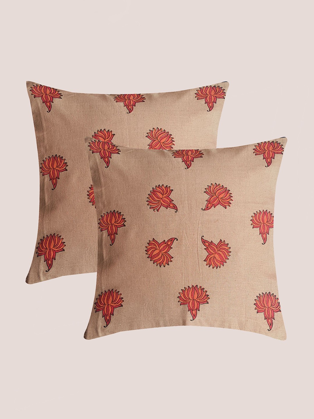 

Molcha Beige & Orange Set of 2 Ethnic Motifs Square Cushion Covers