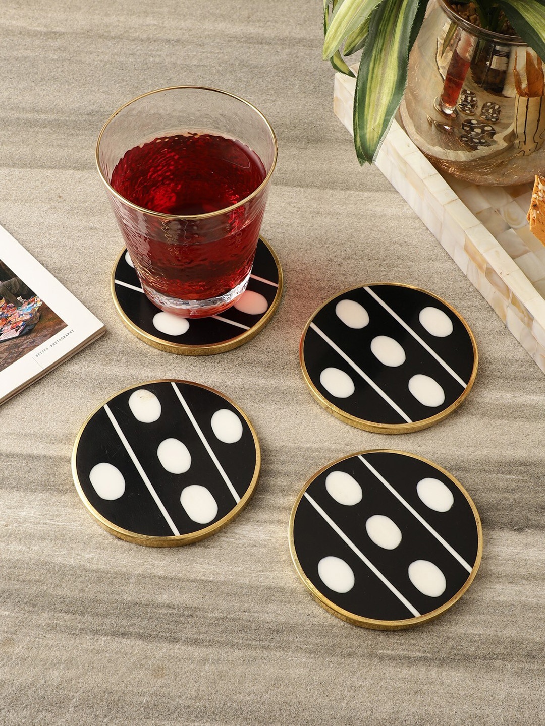 

The Decor Mart Set of 4 Black & White Textured Wood Coasters