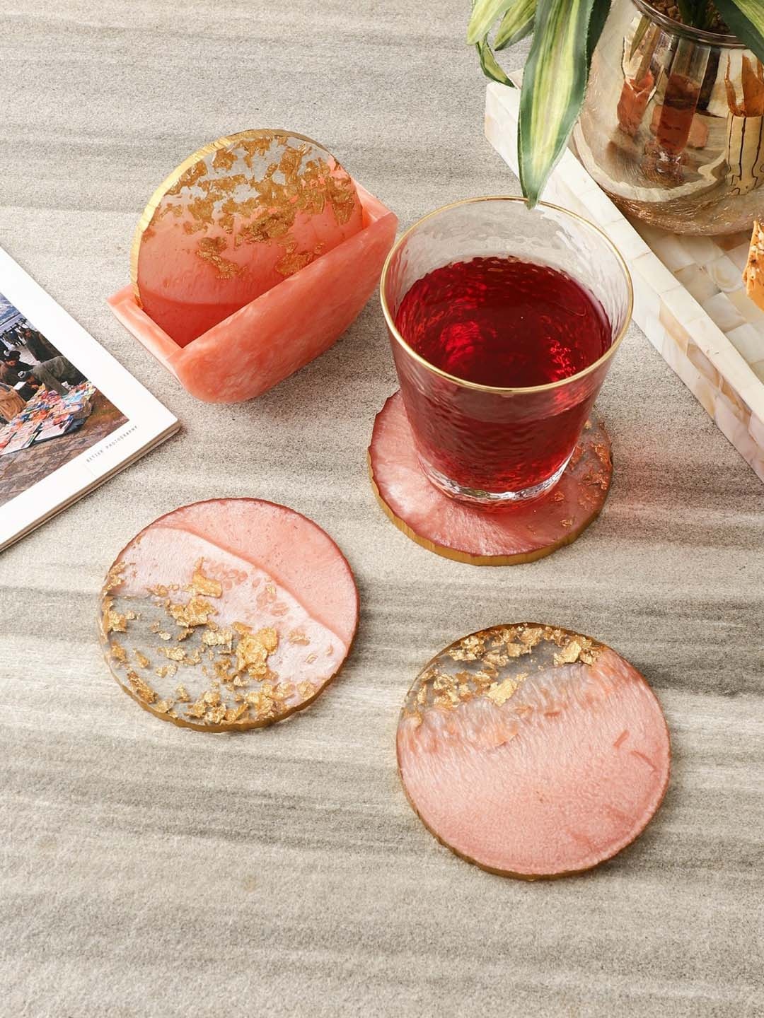 

The Decor Mart Set of 4 Pink Rustic Marble Coasters