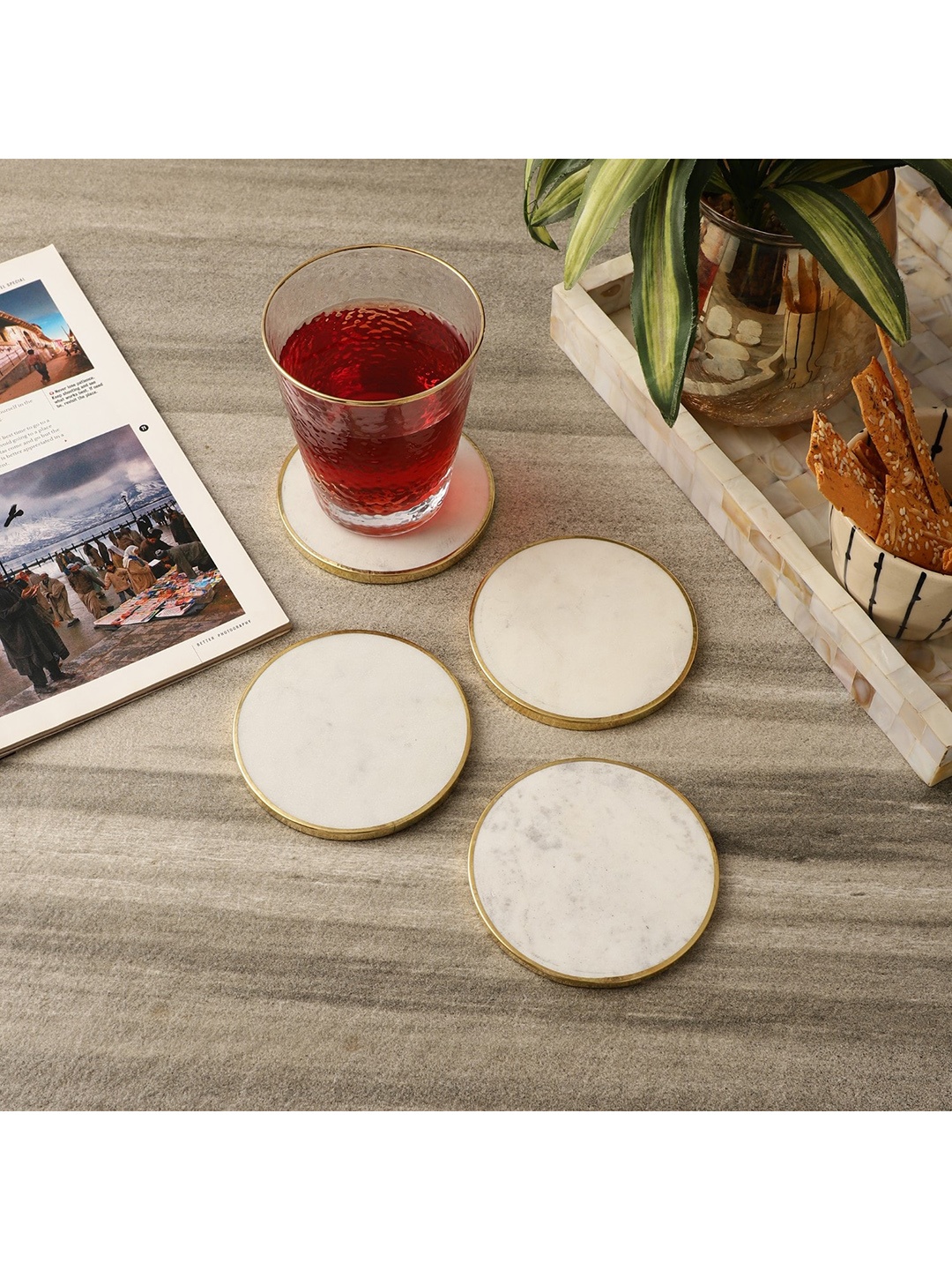 

The Decor Mart Set Of 4 White Marble Coasters, Multi
