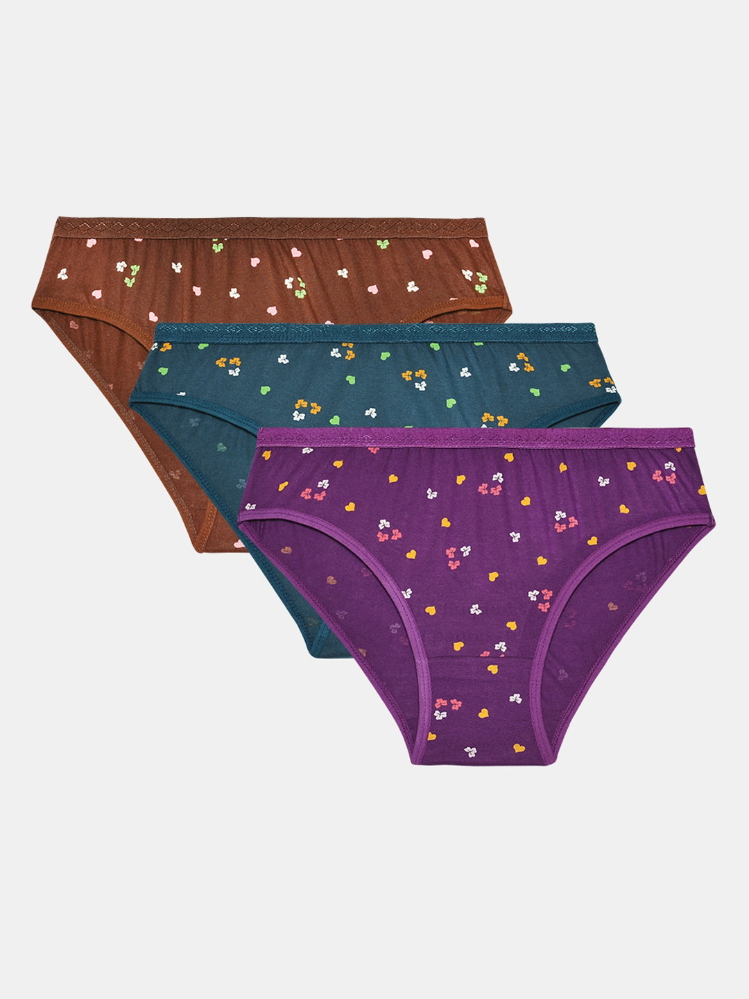 

R&B Women Pack Of 3 Printed Basic Cotton Briefs, Purple