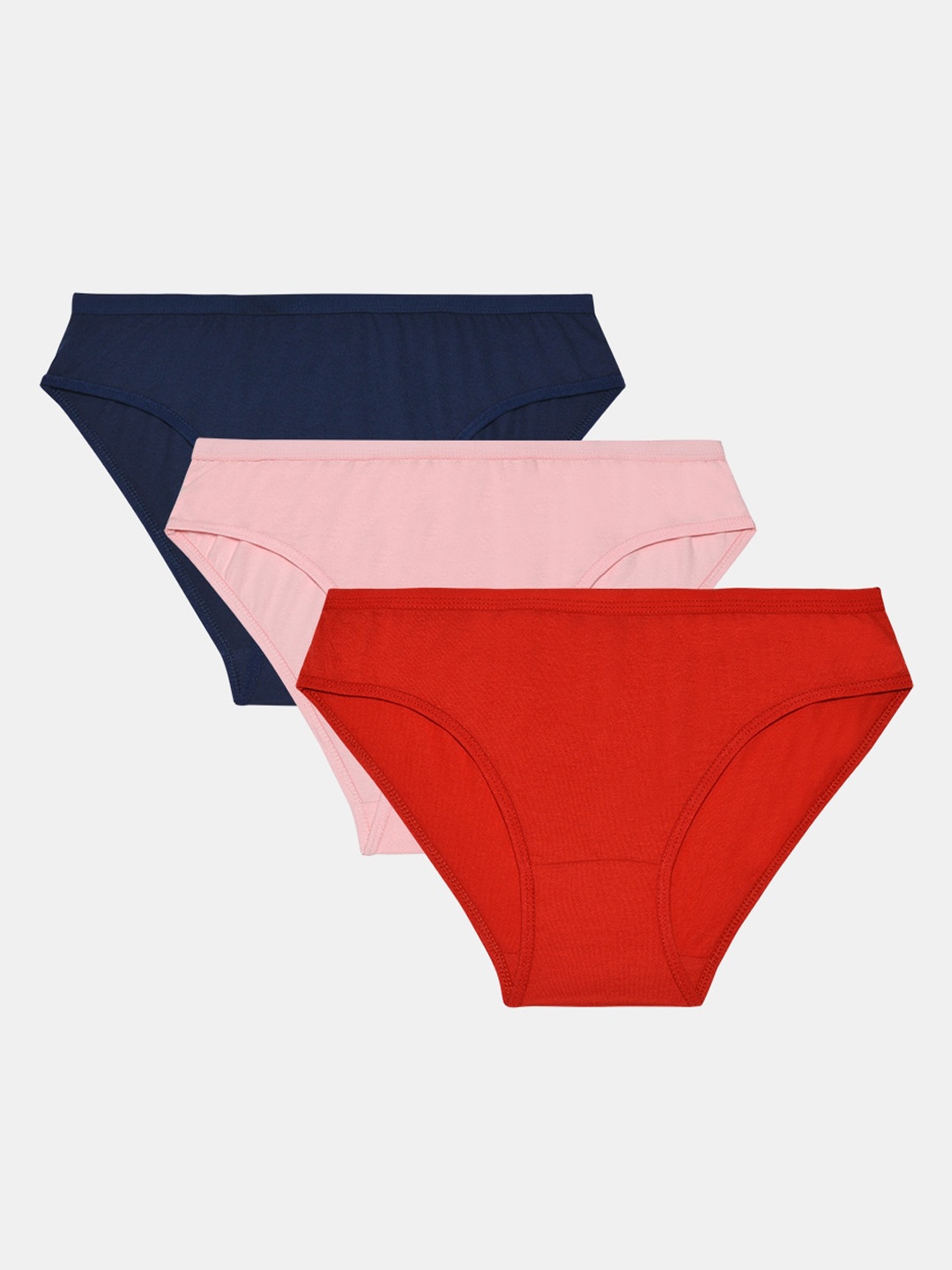 

R&B Women Pack of 3 Red & Navy Blue Solid Basic Briefs, Pink