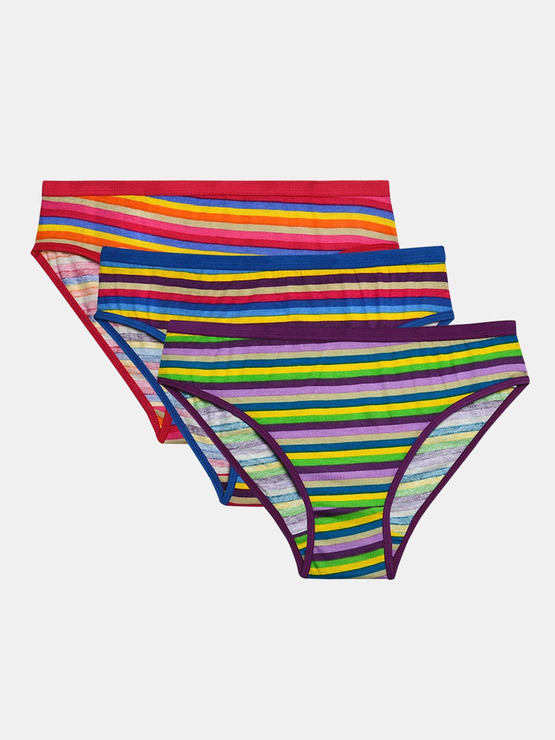 

R&B Women Pack Of 3 Striped Cotton Basic Briefs, Red