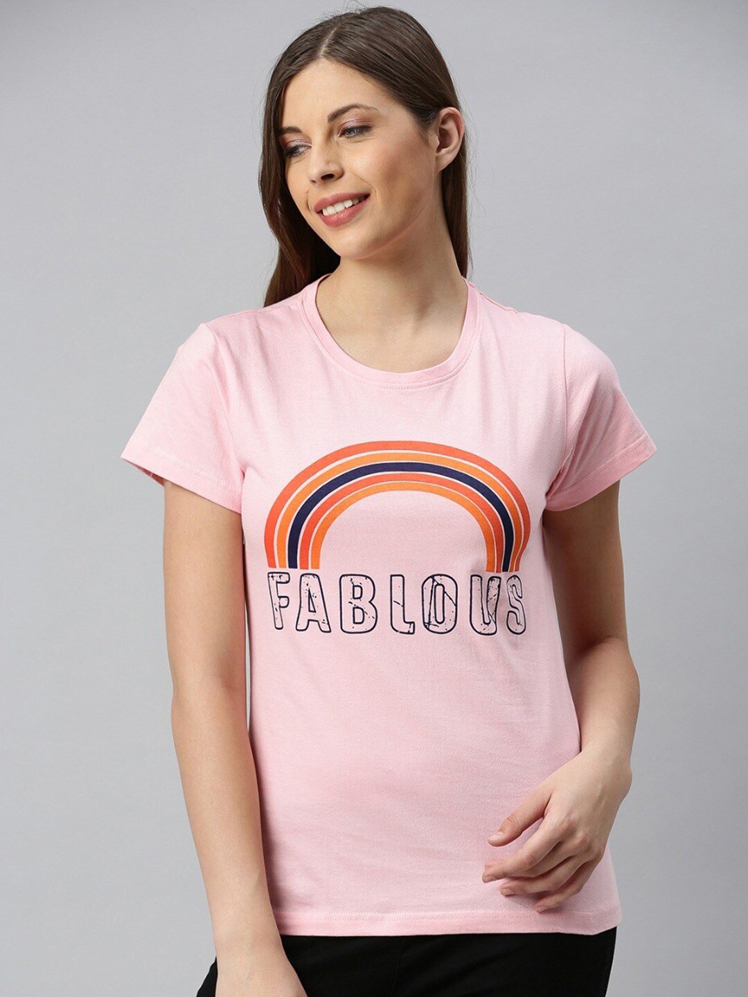 

Kryptic Women Pink Printed 100% Cotton T-shirt