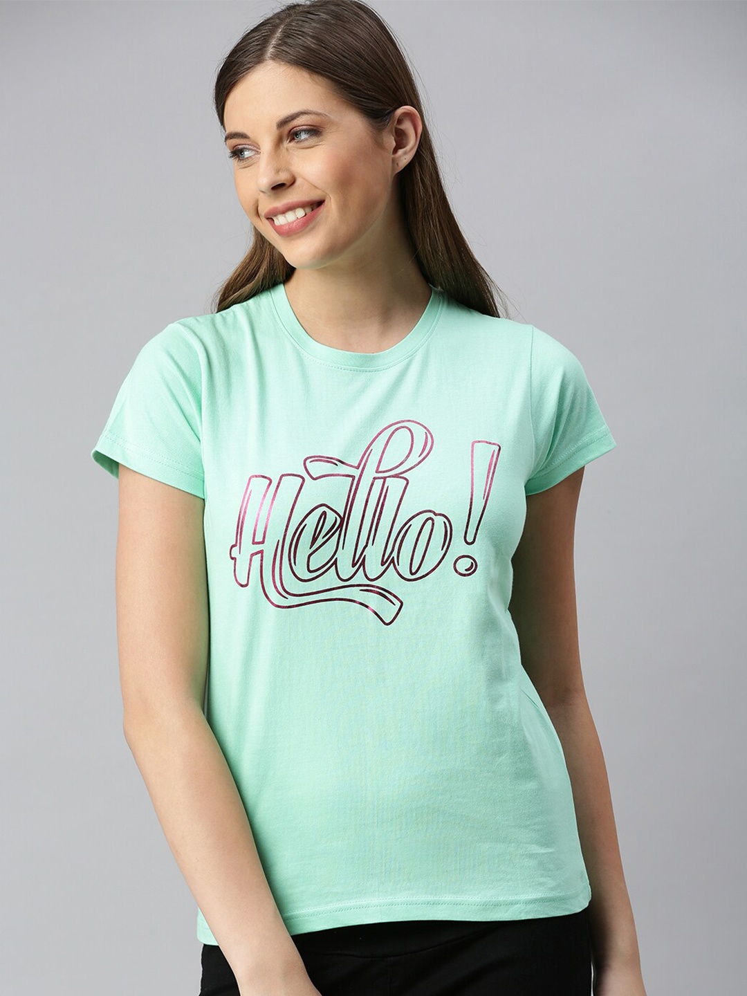 

Kryptic Women Green Typography Printed T-shirt