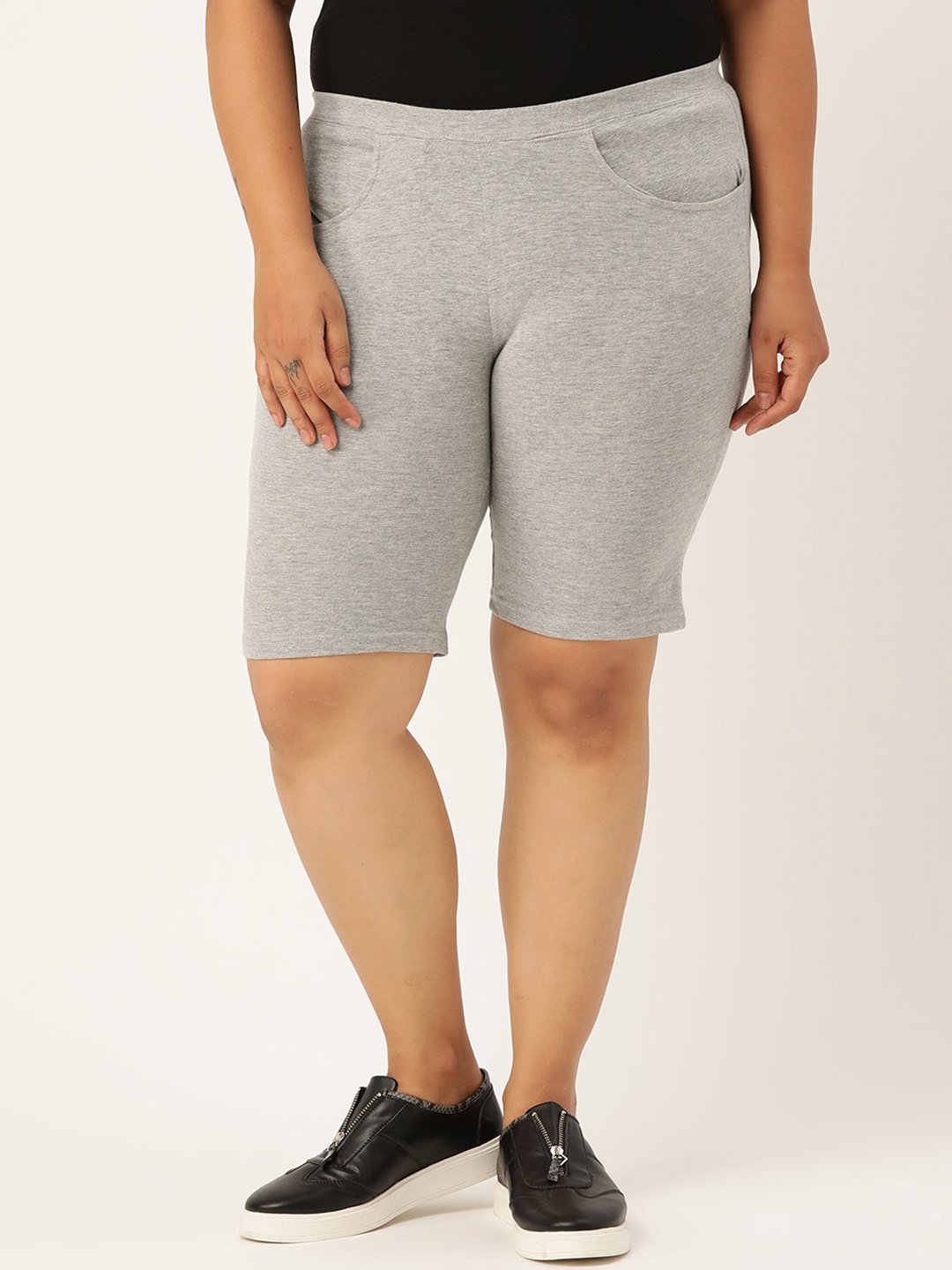 

theRebelinme Women Grey High-Rise Shorts