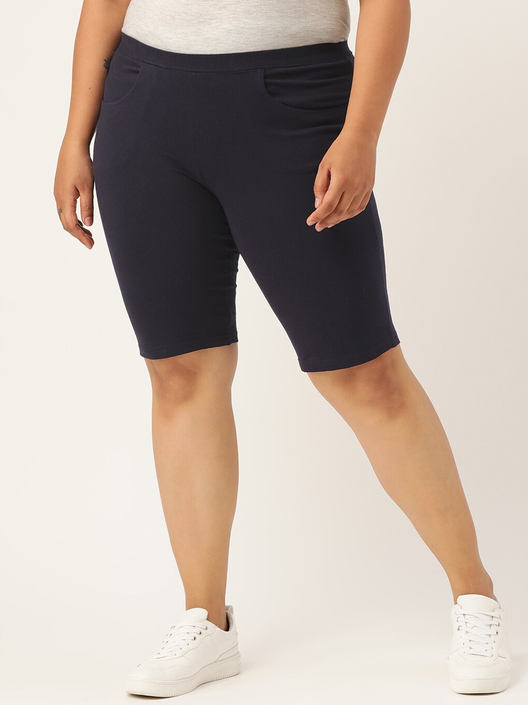 

theRebelinme Plus Size Women Navy Blue High-Rise Shorts