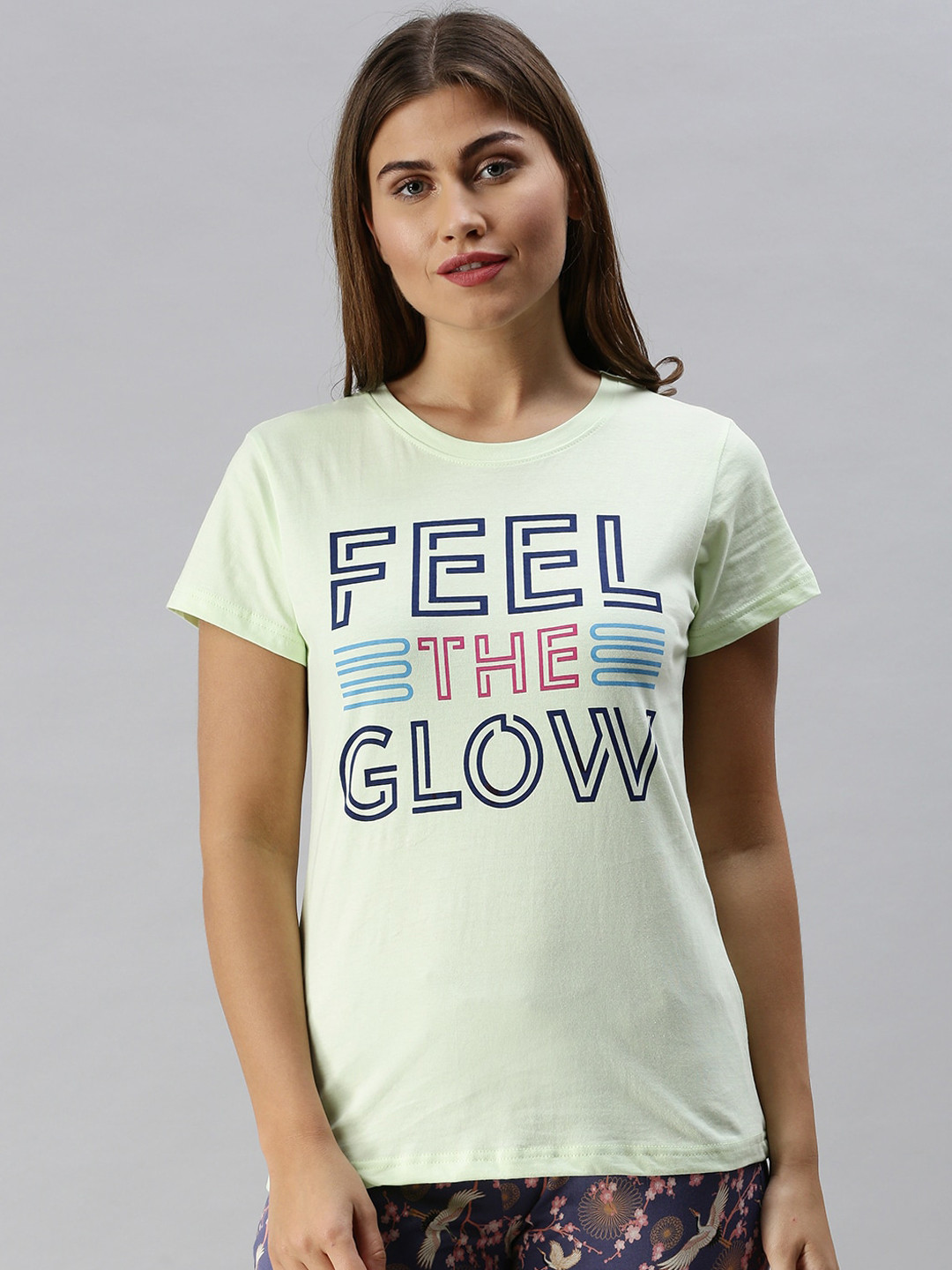 

Kryptic Women Sea Green & Blue Printed Pure Cotton Lounge T-shirt