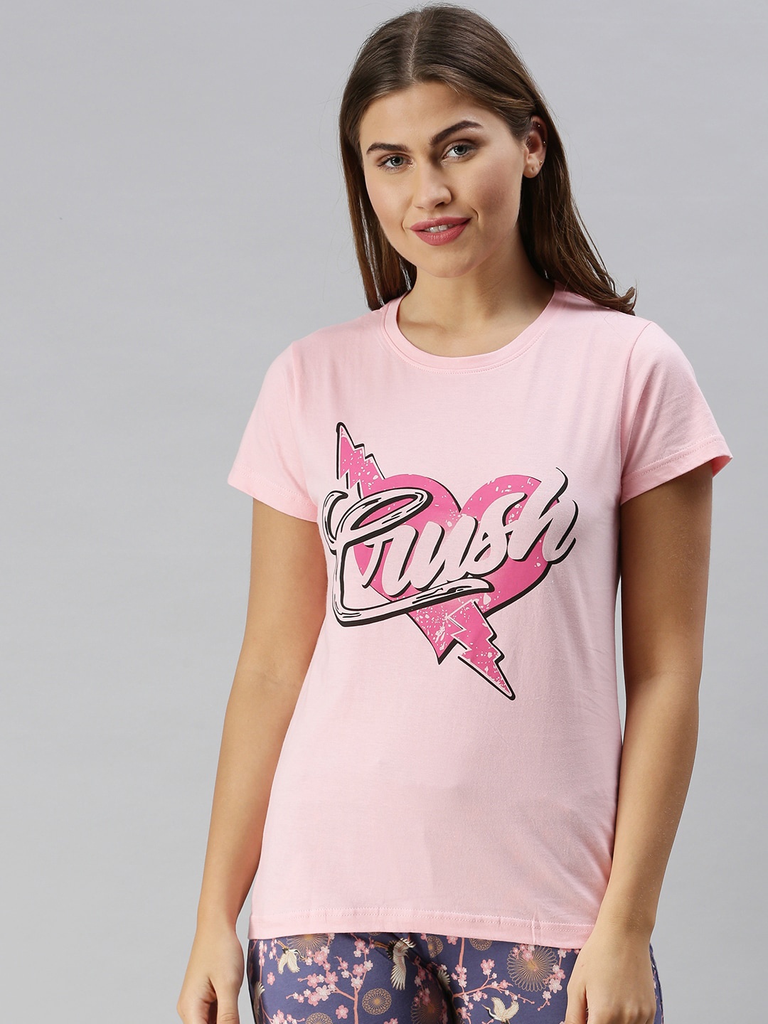 

Kryptic Women Pink Printed Cotton Lounge Tshirts