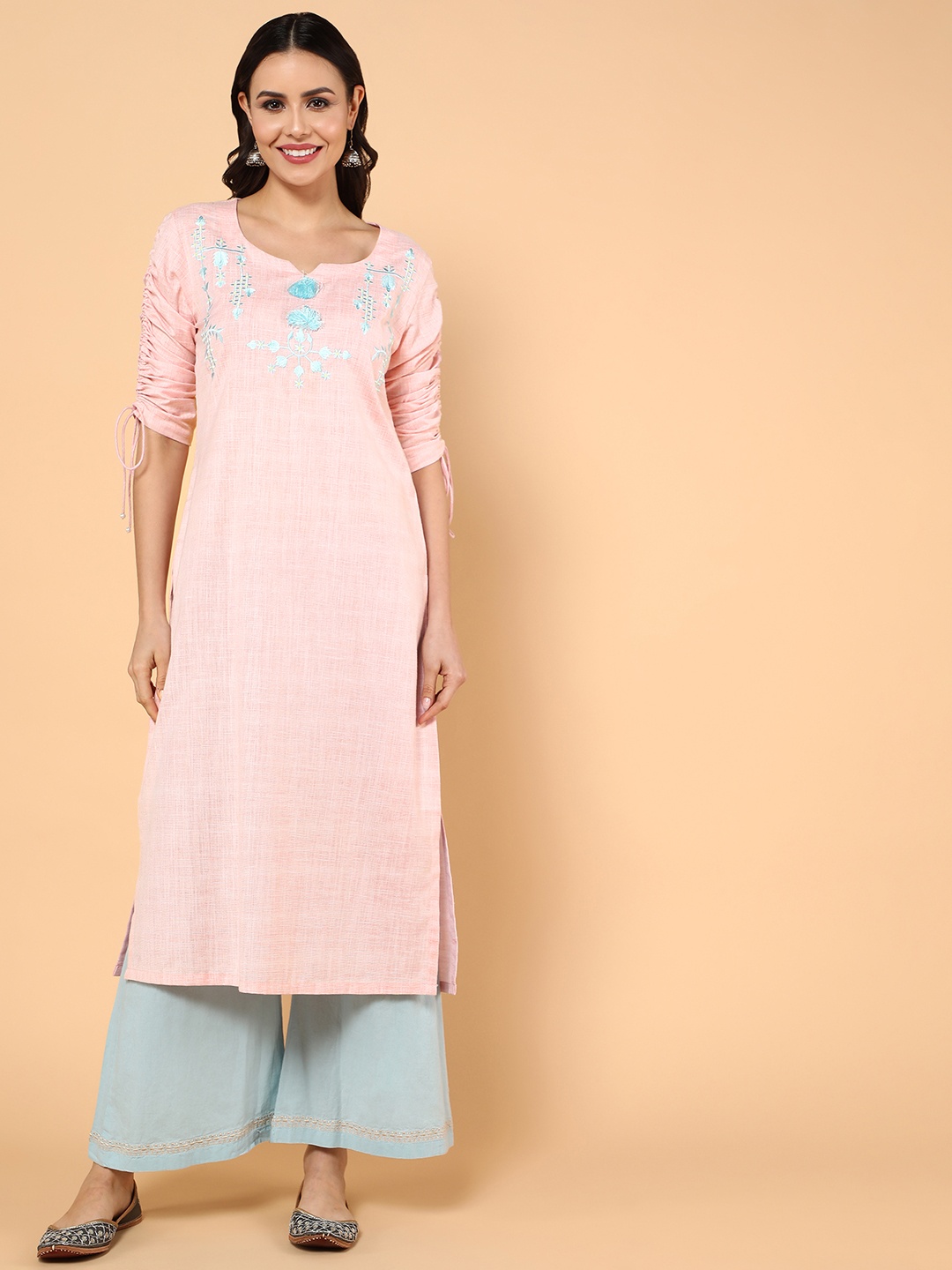 

aturabi Women Pink Floral Thread Work Kurta