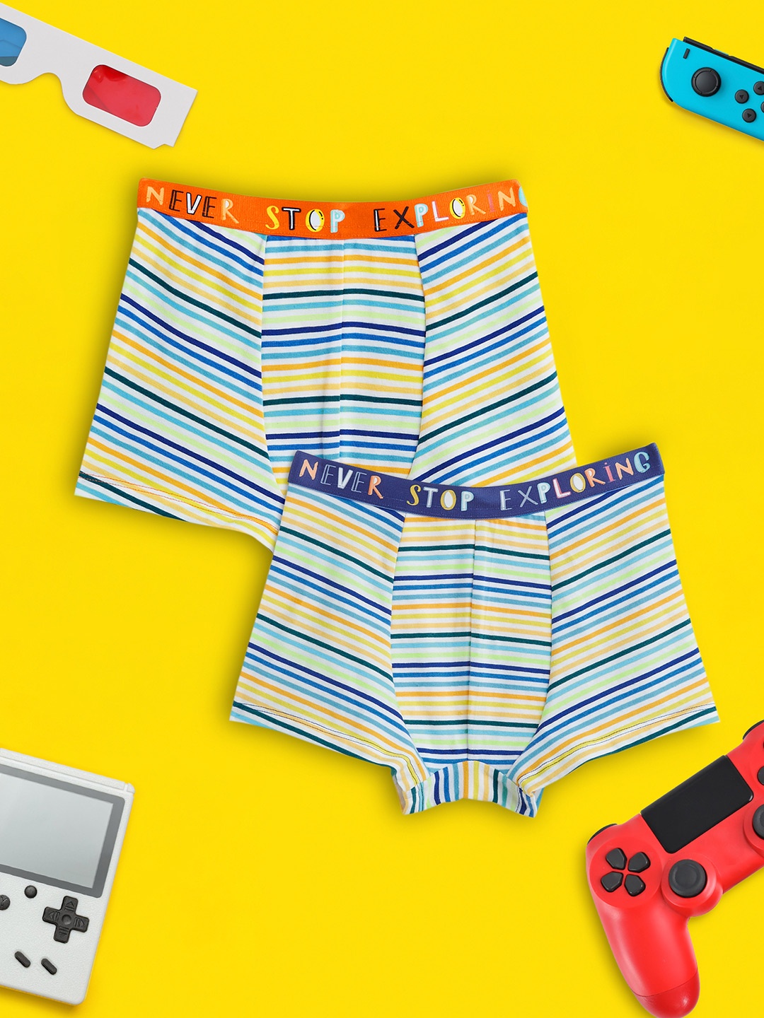 

XY Life Boys Pack Of 2 Striped Arcade IntelliSoft Tencel Modal Trunks, White
