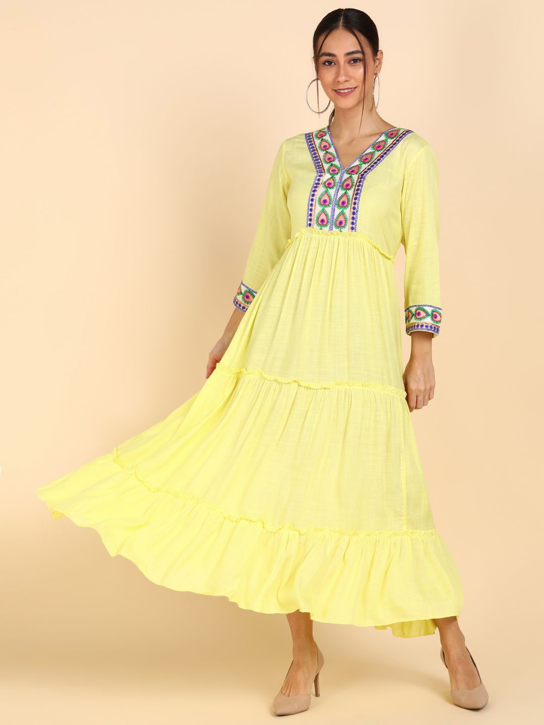 

VEDANA Yellow Maxi Dress