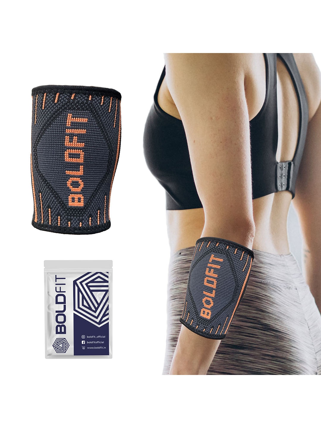 

BOLDFIT Unisex Black & Orange Coloured Printed Wrist Support Sweatband