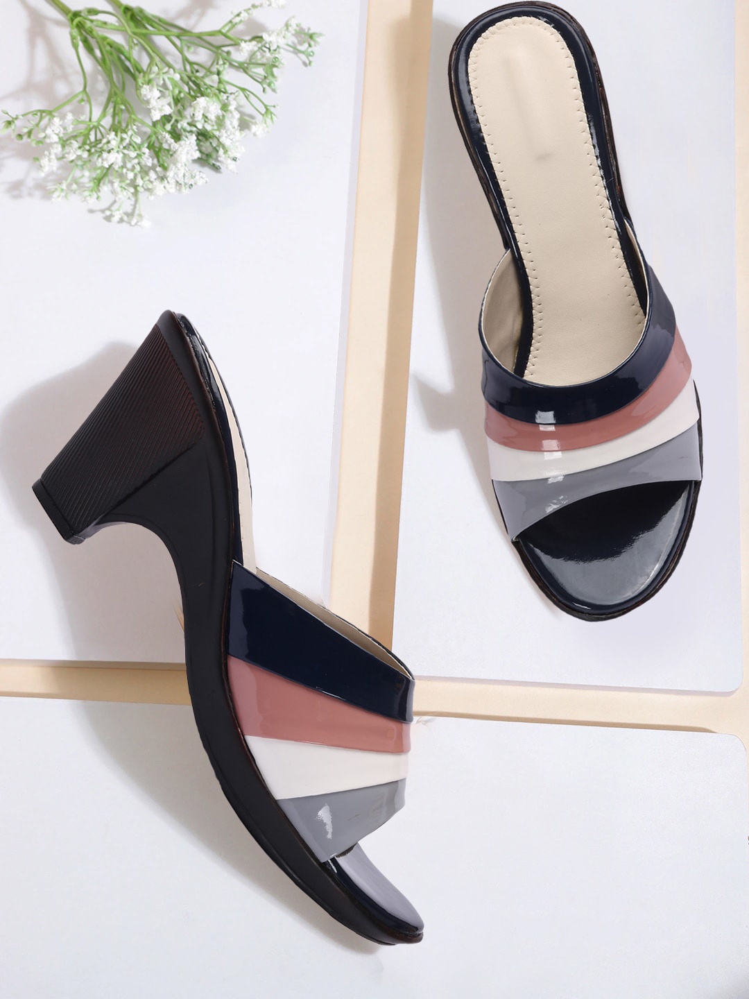 

FASHIMO Navy Blue Colourblocked Block Sandals