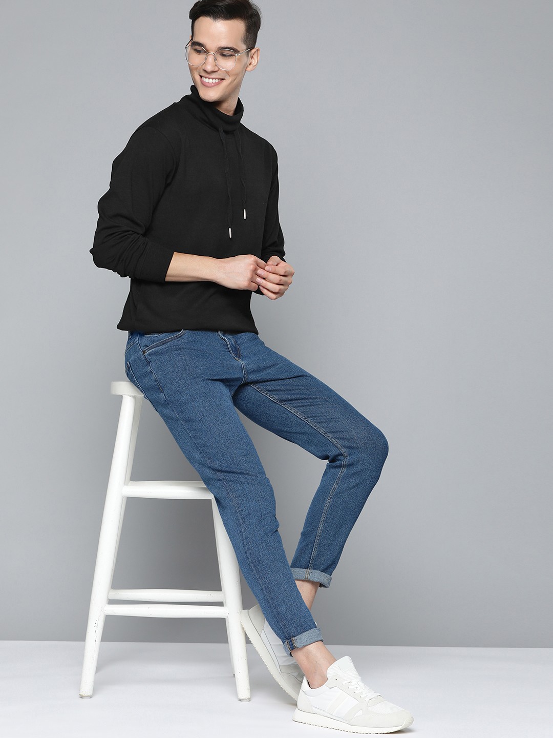 

Mast & Harbour Men Black Solid High Neck Sweatshirt