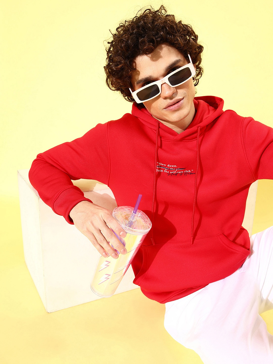 

M&H Easy Men Red Printed Hooded Sweatshirt