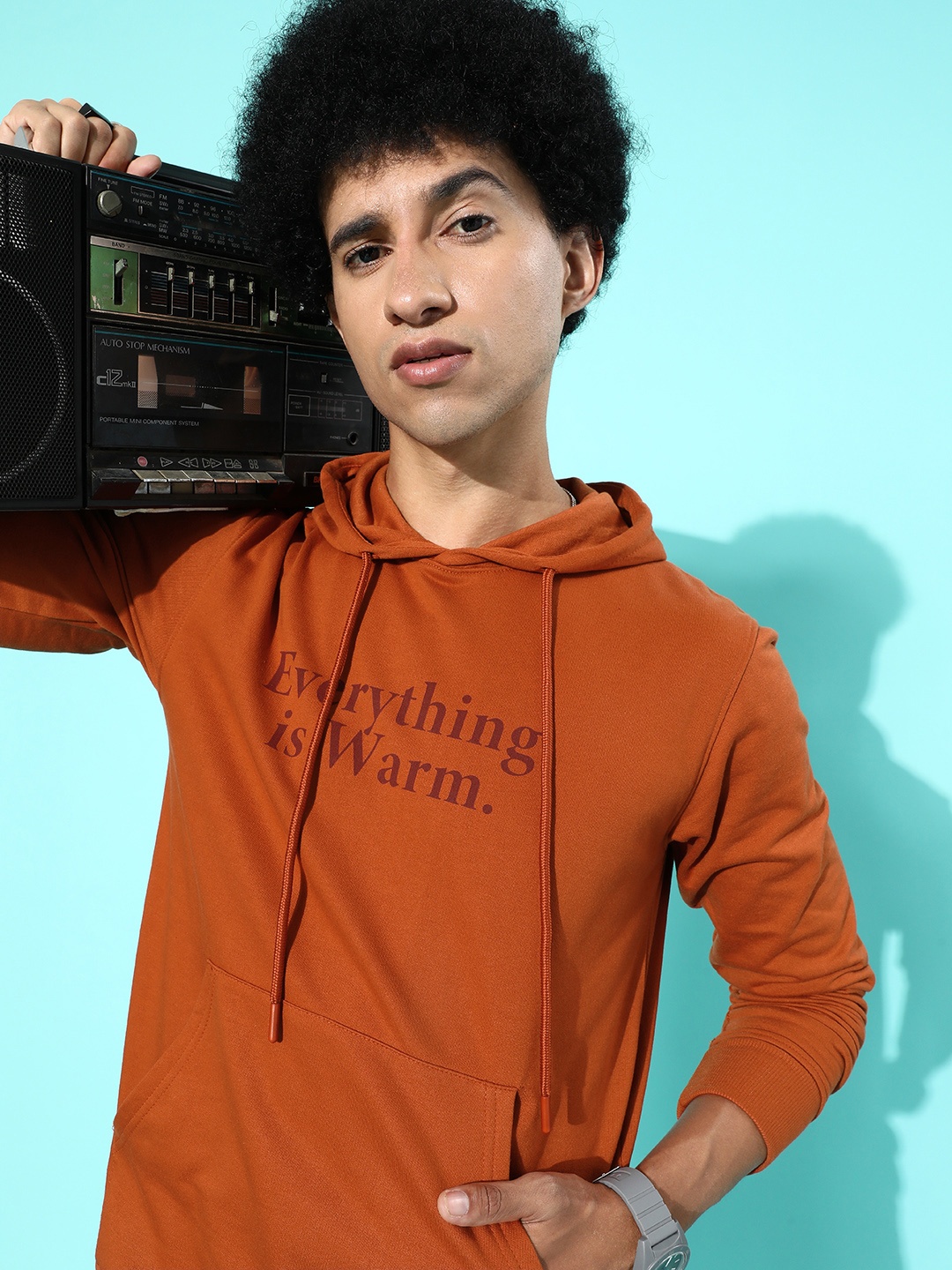 

M&H Easy Men Brown Printed Hooded Sweatshirt