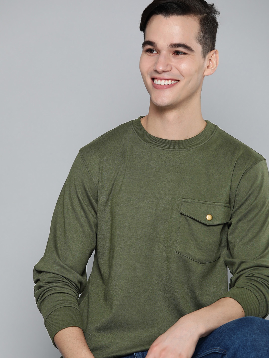 

Mast & Harbour Men Olive Green Sweatshirt