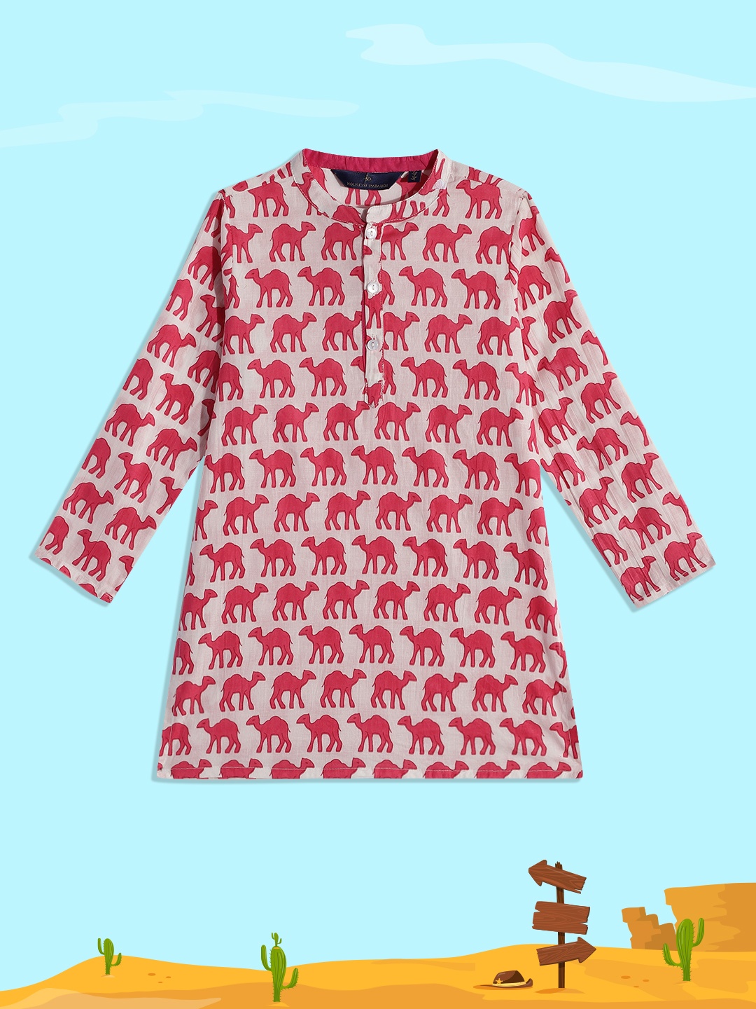 

House of Pataudi Boys Pink Printed Kurta