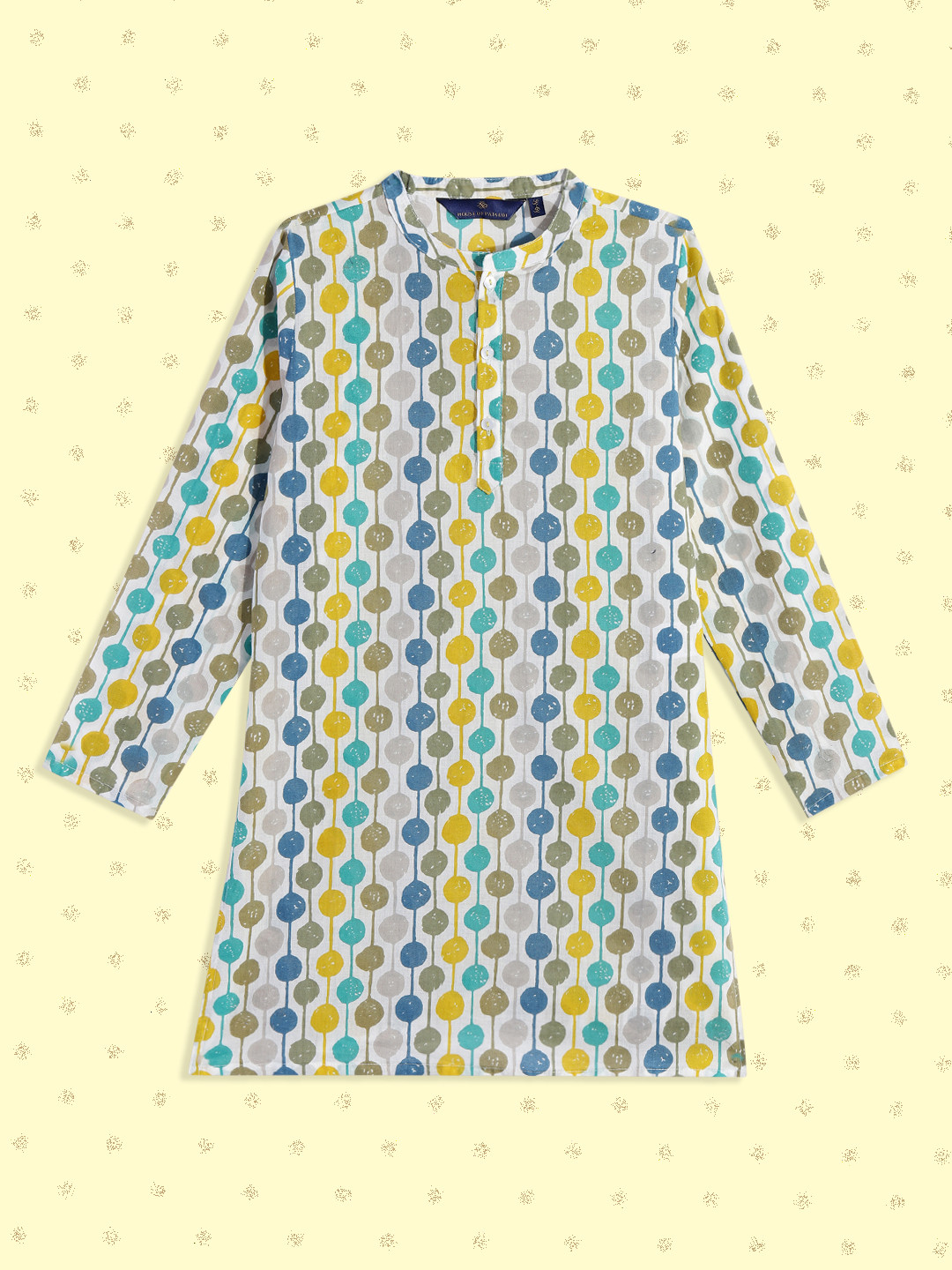 

House of Pataudi Boys White & Blue Geometric Printed Pure Cotton Straight Kurta
