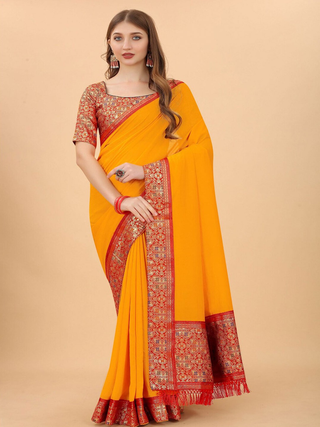 

VSaree Yellow & Red Pure Silk Bomkai silk Saree