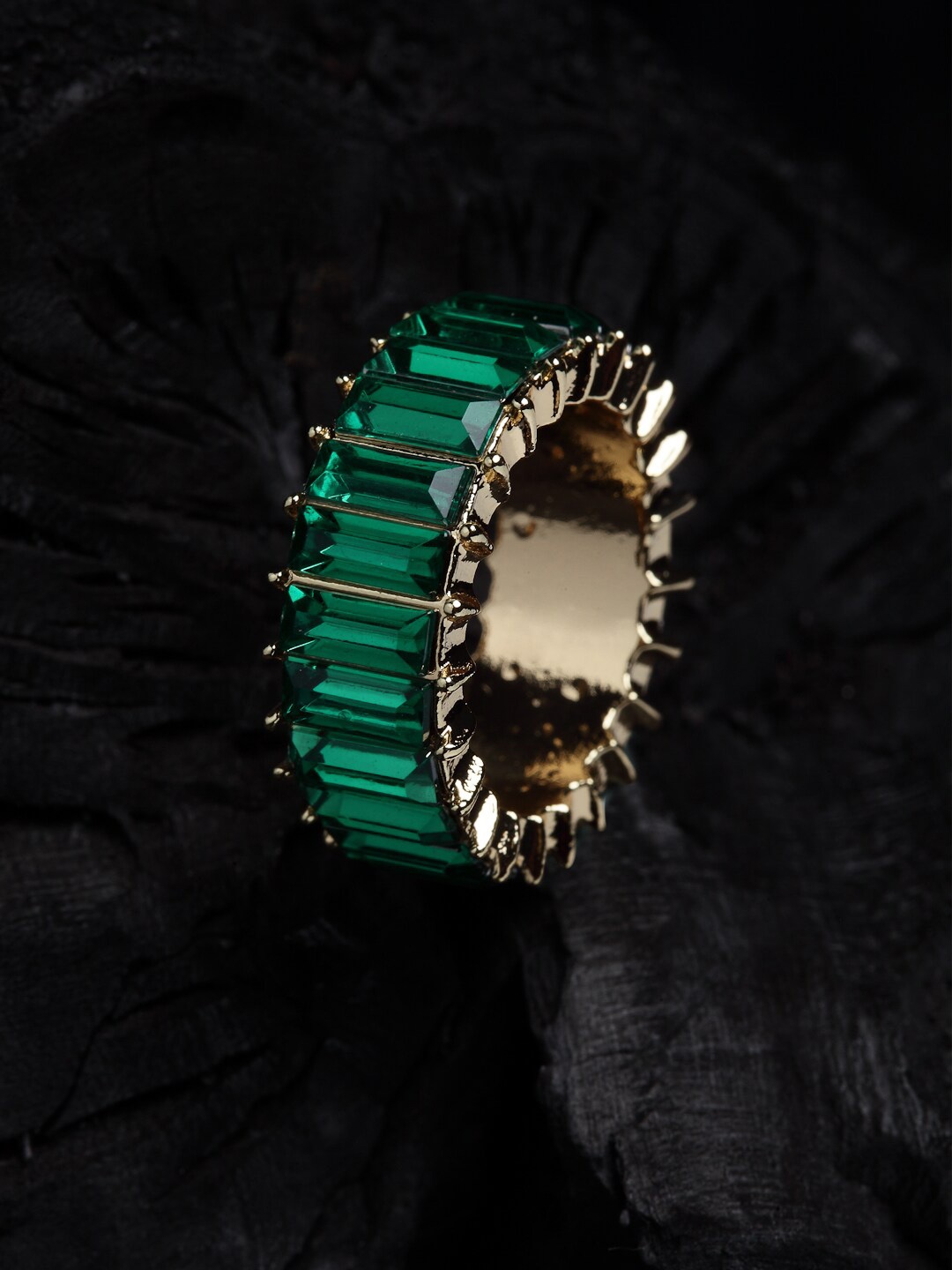 

VOGUE PANASH Gold-Plated Green Stone-Studded Finger Ring