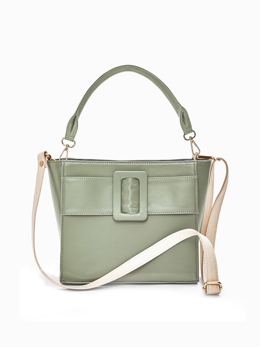 

The Label Life Green Textured Leather Color Block Buckle Handbag