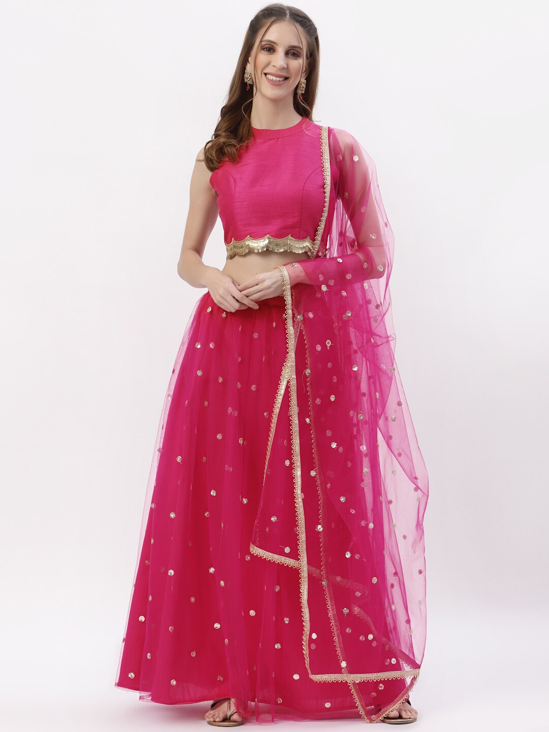 

studio rasa Pink & Gold-Toned Embellished Sequinned Ready to Wear Lehenga & Blouse With Dupatta