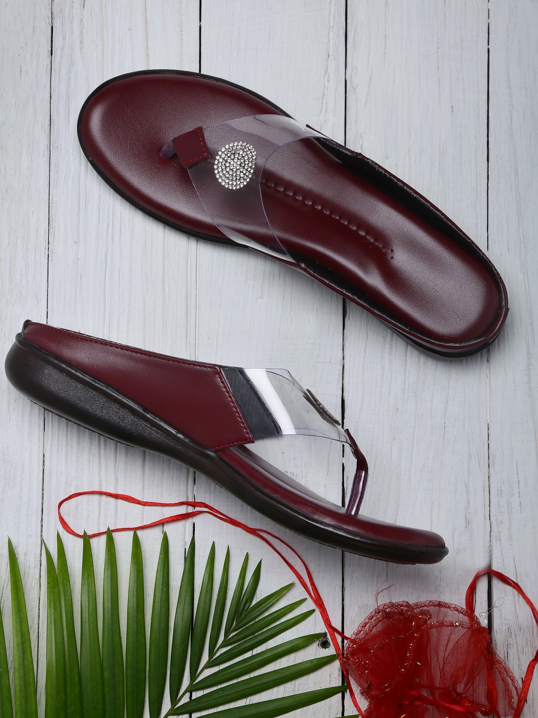 

AROOM Women Embellished Open Toe Flats, Red