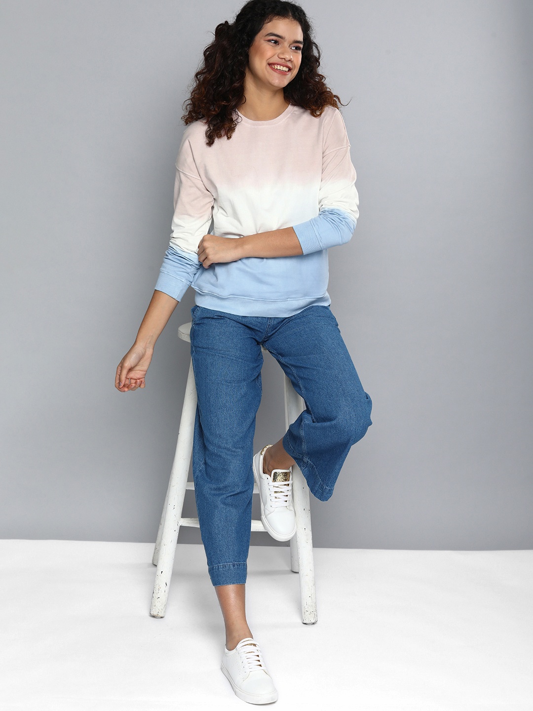 

Mast & Harbour Women Pink & Blue Colourblocked Long Sleeves Sweatshirt