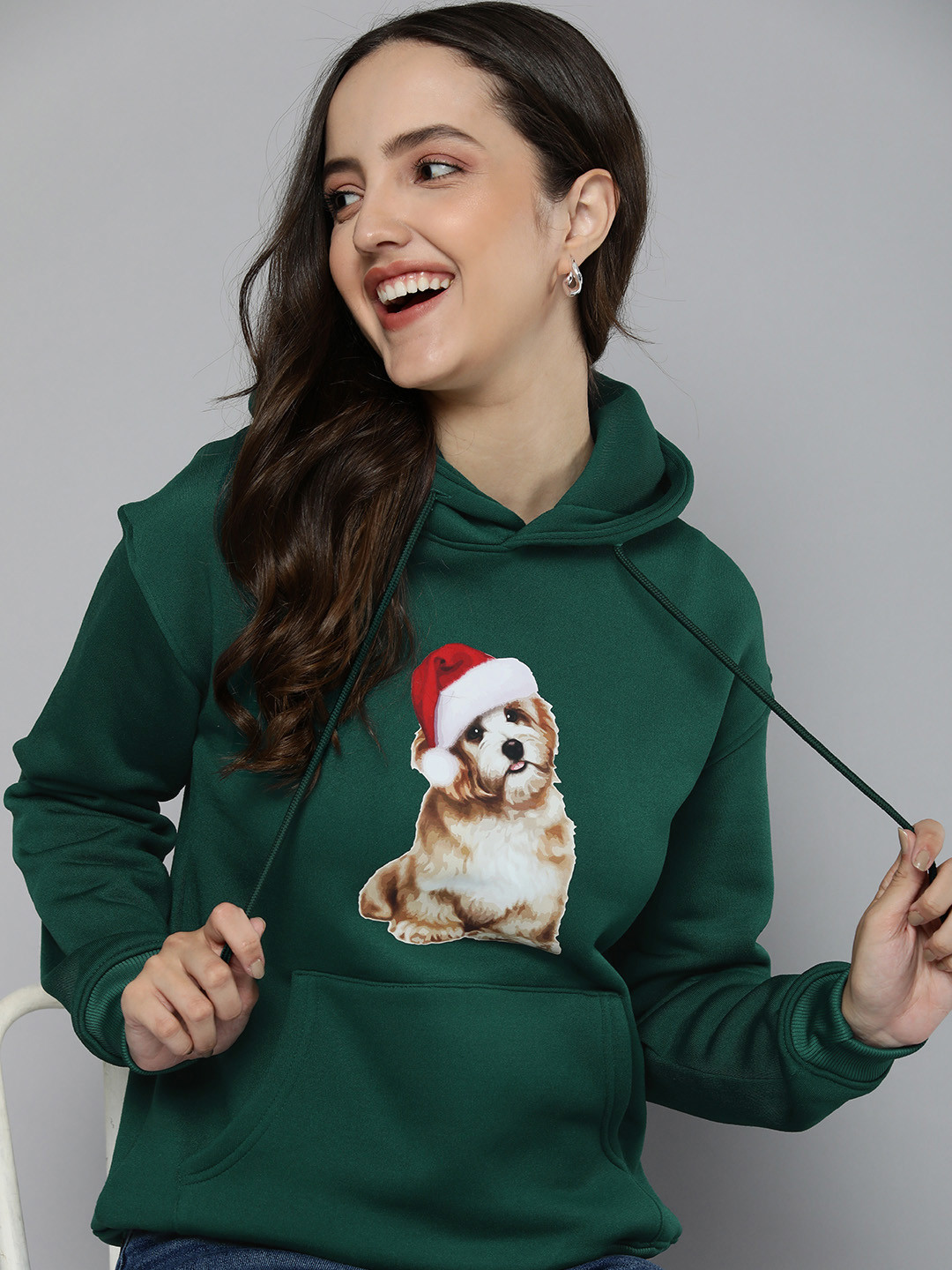 

Mast & Harbour Women Green Animal Printed Hooded Sweatshirt