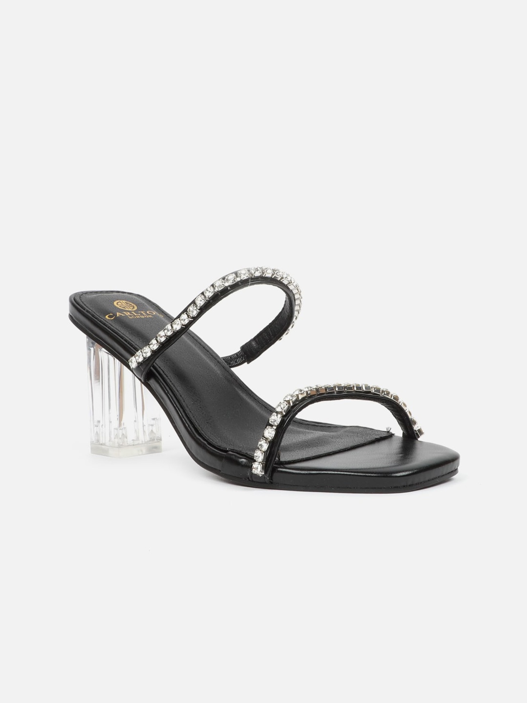 

Carlton London Black Embellished Block Sandals
