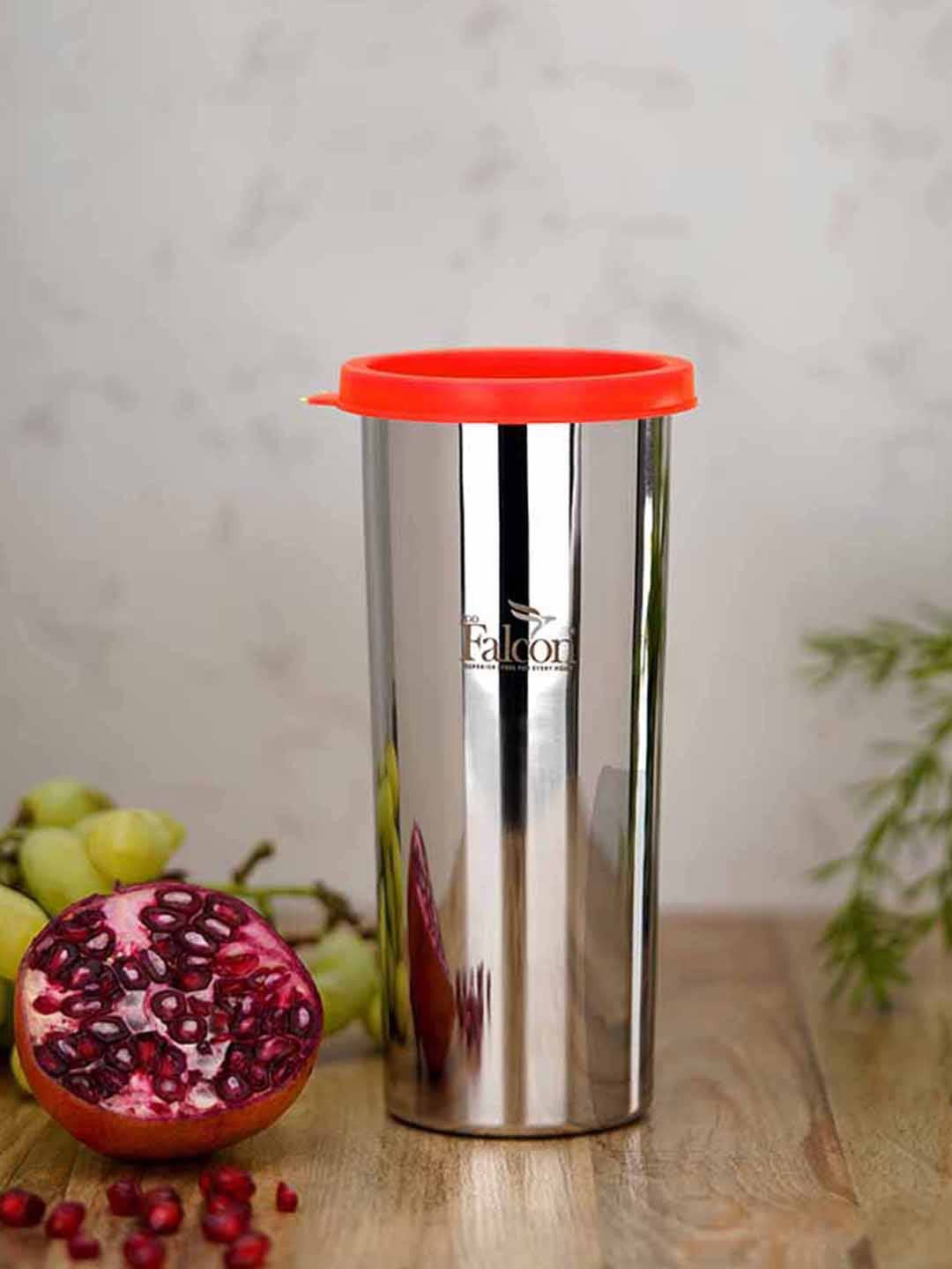 

PDDFALCON Set Of 2 Orange Coloured & Silver Coloured Solid Flip Flop & Tumbler Glass