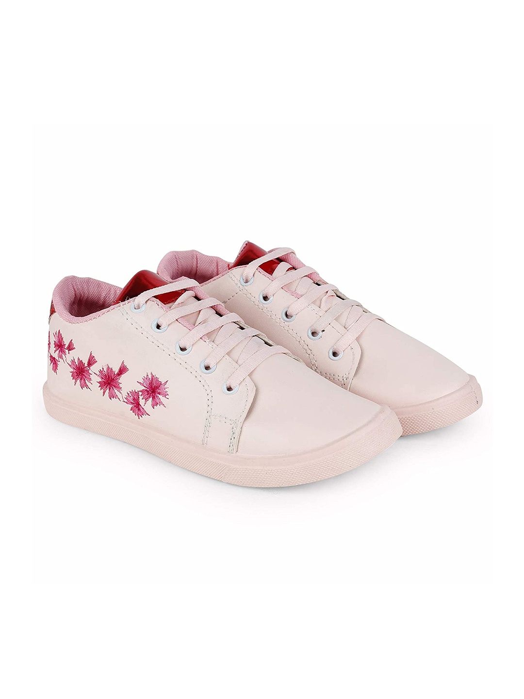 

BEONZA Women Pink Woven Design Sneakers