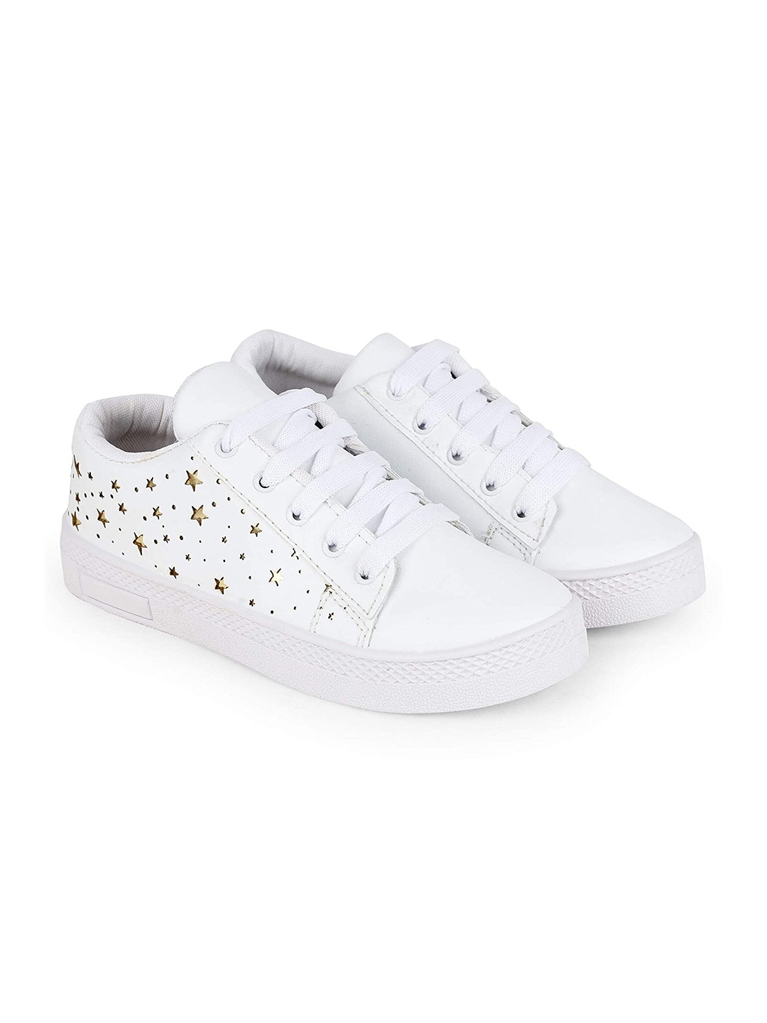 

BEONZA Women White Striped Sneakers