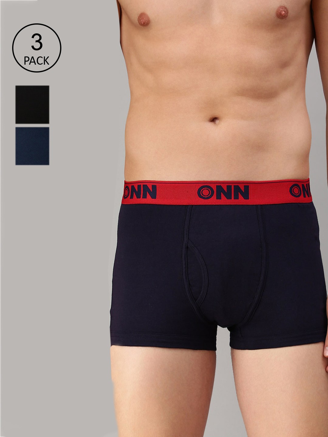 

ONN Men Pack of 3 Blue & Black Solid Trunk