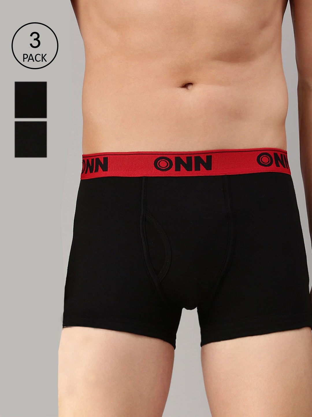 

ONN Men Pack of 3 Black & Red Solid Trunk
