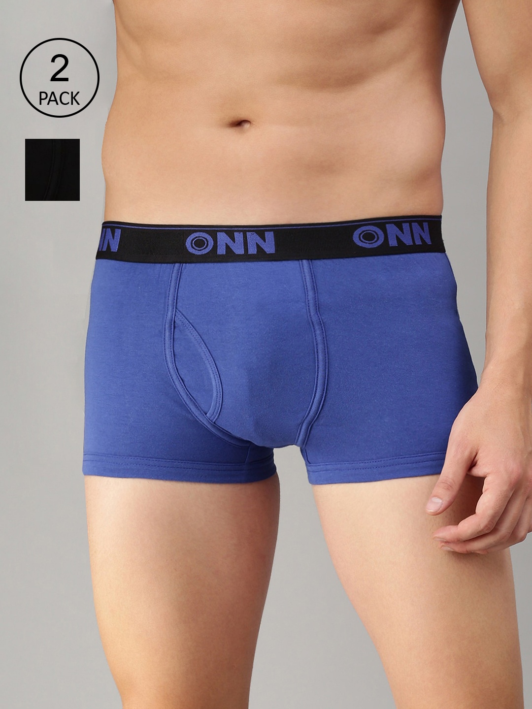 

ONN Men Pack Of 2 Black & Blue Solid Trunk ONN_254_BLK_RBU_2PC