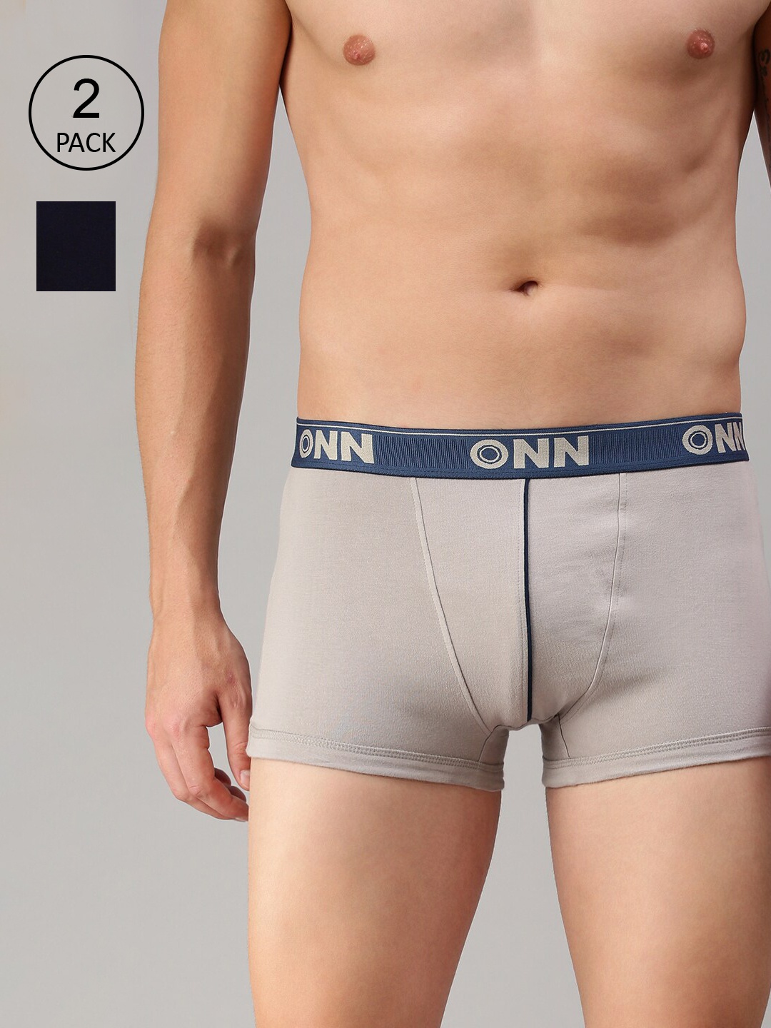 

ONN Men Pack Of 2 Grey Melange & Navy Blue Solid Trunk ONN_253_NB_SGRY_2PC