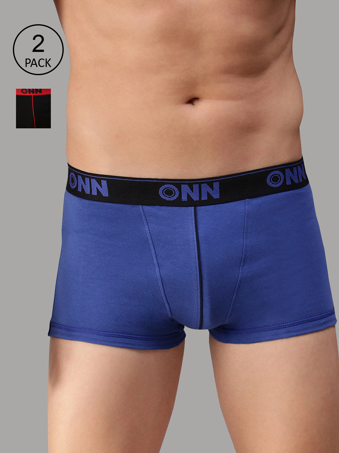 

ONN Men Pack Of 2 Black & Blue Solid Trunk ONN_253_BLK_RBU_2PC