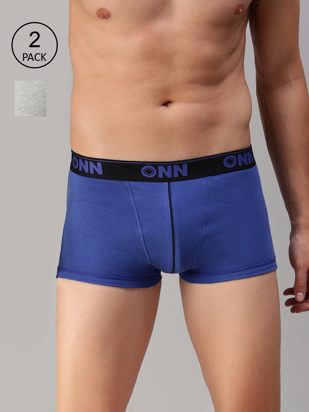 

ONN Men Pack of 2 Solid Grey & Blue Trunks, Grey melange