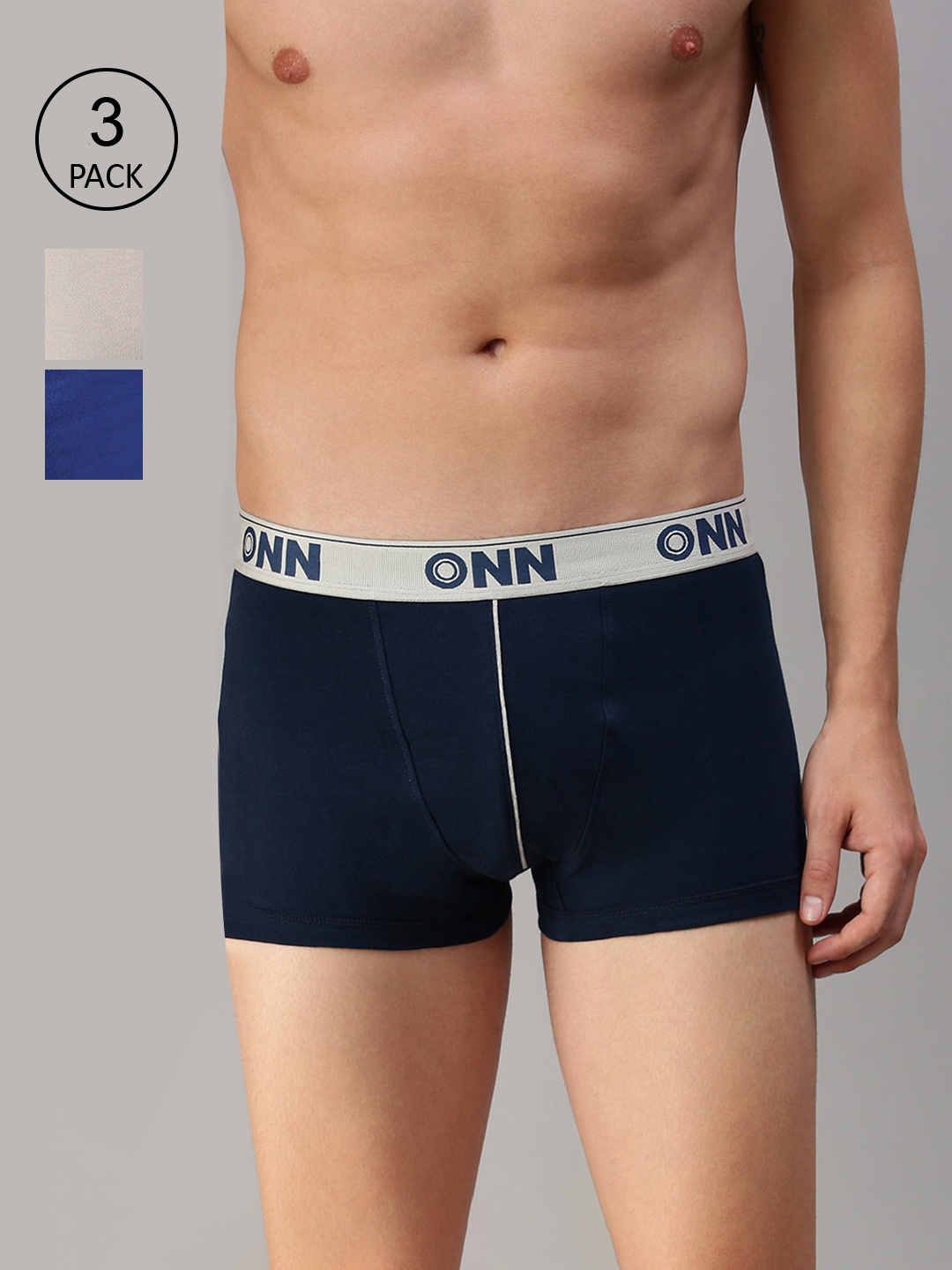ONN Men Pack Of 3 Solid Trunk ONN_253_RBU_SGRY_AFBLU_3PC, Blue